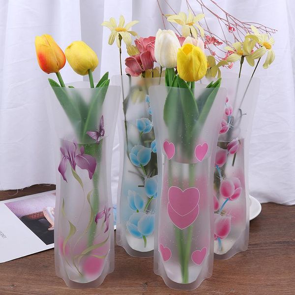 

vases 1pcs eco-friendly unbreakable foldable folding flower plastic pvc durable vase home wedding party easy to store random