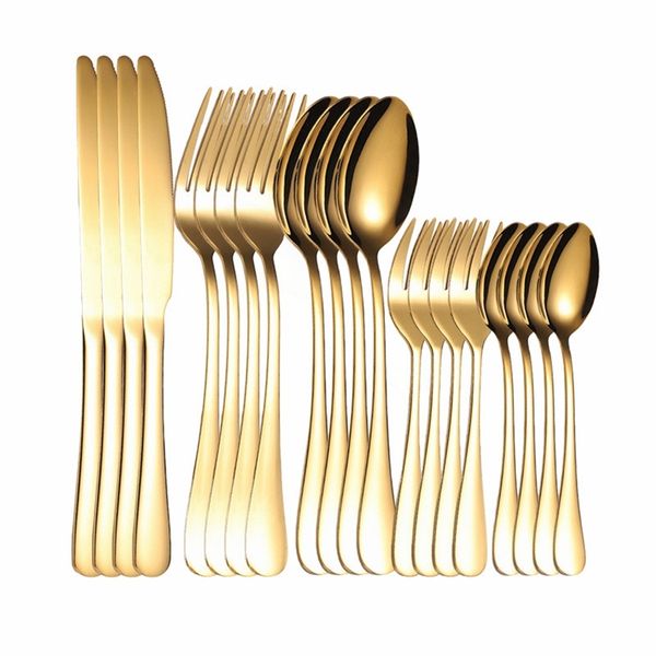 Conjunto de utensílios de mesa de cozinha Cutelaria de aço inoxidável 20 peças Gold Cutlery Set Skifks Spoons Conjunto de louças Gold Tea Fork 211012