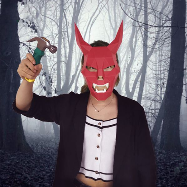 Costume da bambola mascotte 3D Paper Mold Demon Devil Grim Reaper Head Mask Copricapo Puntelli di Halloween Donna Uomo Party Role Play Dress Up Maschere artigianali