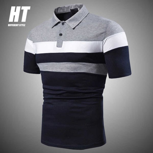 

men polo shirt short sleeve summer stripe polos shirts male casual slim fit breathable turn-over collar hit polo shirt men 210603, White;black