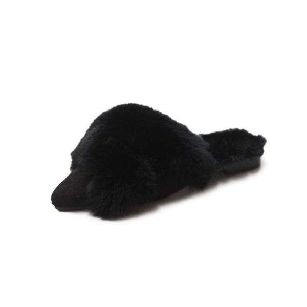 

slippers spring/autumn women's flat cute plush indoor zapatos de mujer fashion solid color furry outside slip-on, Black