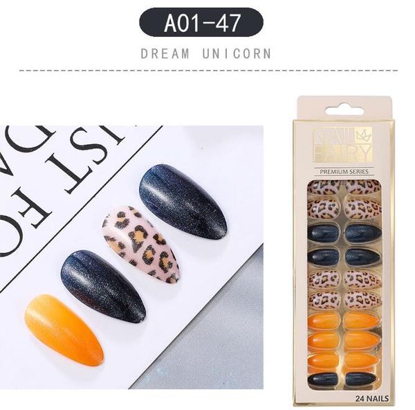 gelb schwarz 8 Stile DIY 24 Stück/Box Stiletto Press On False Nails Leopard Wear Fertigprodukt Wearable Full Cover Decor Tips Art.-Nr