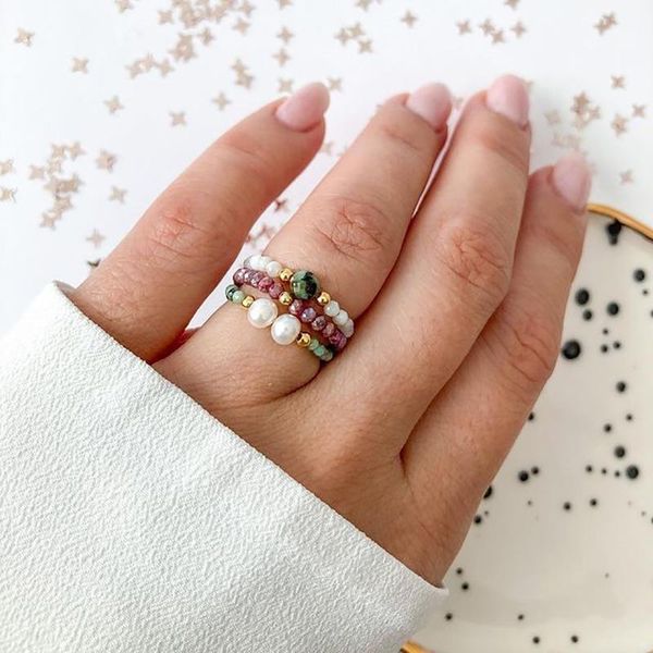 

cluster rings momiji bohemian natural stone garnet african turquoise fashion handmade jewelry gifts women girls wedding adjustable, Golden;silver