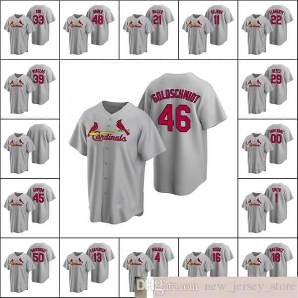 

2020 baseball men #16 kolten wong 46 paul goldschmidt 4 yadier molina kim bader dejong custom women youth kid gray road jersey, Blue;black