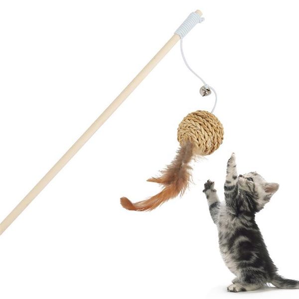 

cat toys legendog 1pc teaser toy wooden rod ball fake feather decor interactive for pet supplies random style
