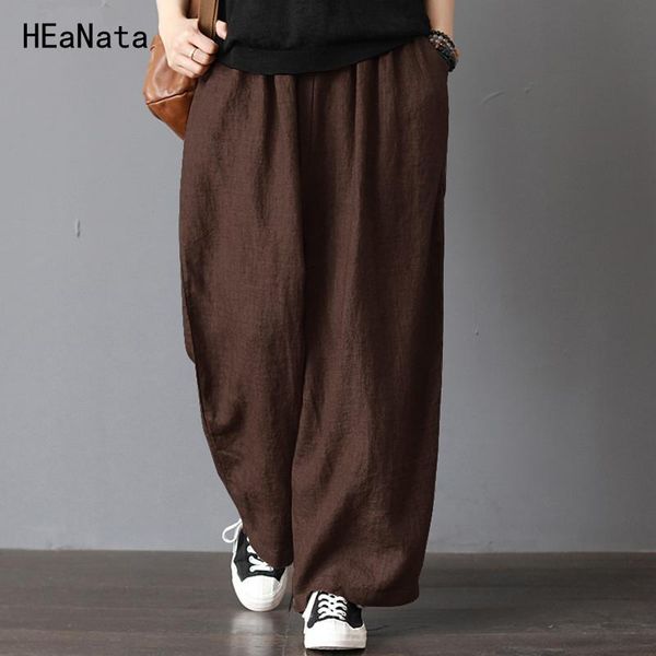 

women's pants & capris women casual loose solid color wide leg cotton linen bloomers trousers harem plus size clothing s-5xl yellow gra, Black;white