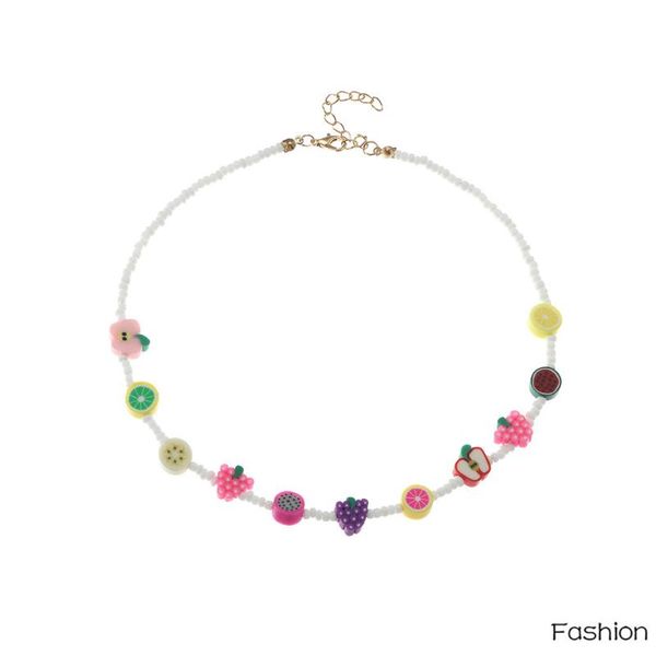 

chains ins trend rice beads fruit geometric stitching necklace sweet cute girl fashion clavicle chain party jewelry gift, Silver