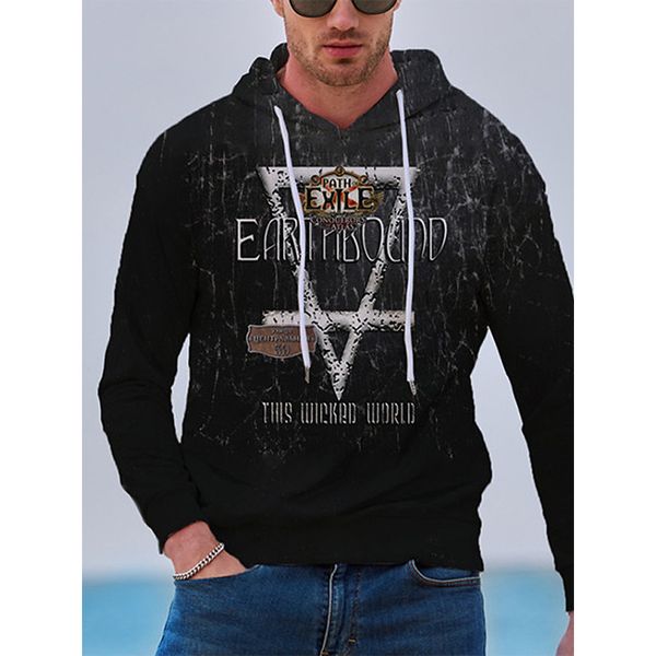 

inverted triangle design pattern men s 3d printing hoodie visual impact party punk goth round neck american sweatshirt hoodie, Black