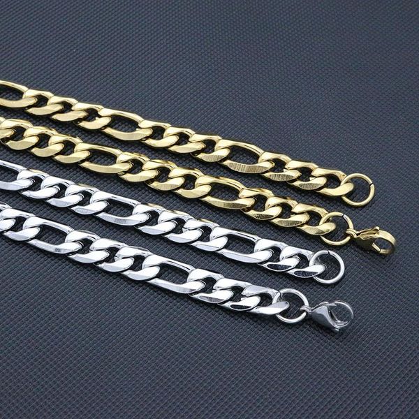 

chains fashion10mm male gold color stainless steel figaro chain link necklace for women punk jewelry 60cm, Silver