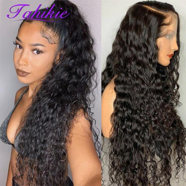 

lace wigs water wave 13x4 front human hair pre plucked baby brazilian frontal wig for black women tahikie, Black;brown