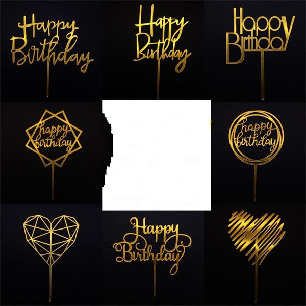 10 pièces joyeux anniversaire gâteau Topper acrylique lettre décoration de gâteau fournitures de fête noir gâteaux décorations garçon 20220122 Q2