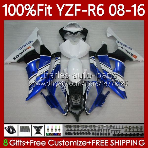 Fairings de OEM para Yamaha YZF R6 YZF R6 600 YZF-R6 YZF600 99NO.57 YZF-600 2009 2010 2011 2012 2013 2014 2015 2016 YZFR6 08 09 10 11 12 13 15 16 Bodos de injeção Branco azul blk