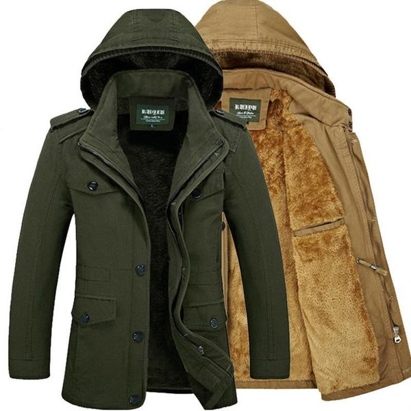 

men's jackets winter jacket men cotton coat fleece fur lined hooded parka overcoat coats windbreaker military army, Black;brown