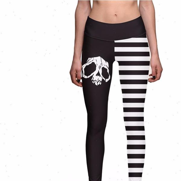 

leggings womens leggings for fitness legging striped skull high waist elastic leggins drop shipping good quality, Black