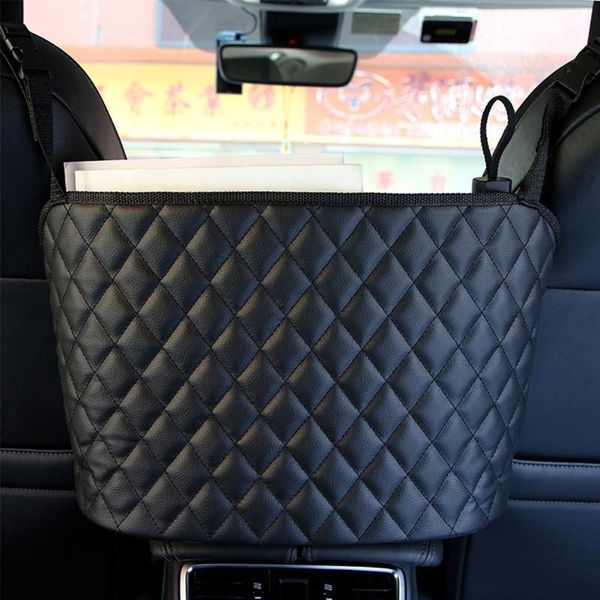 

car organizer storage bag luxury leather rear seat back auto mesh large capacity handbag holder multifunctional pocket