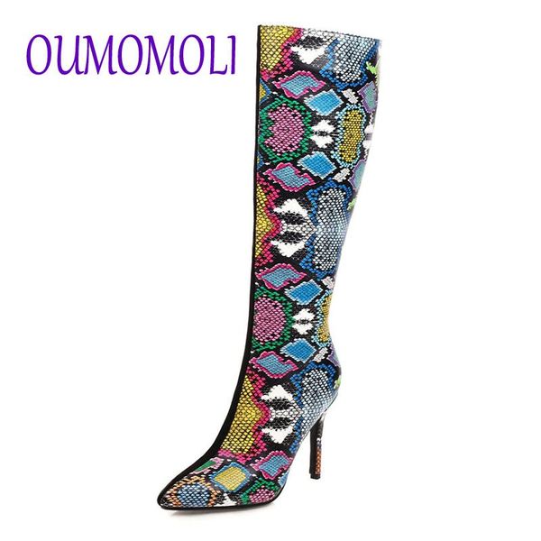 

boots print snake fashion high heels over the knee shoes woman pointed toe stilettos serpentine v81, Black