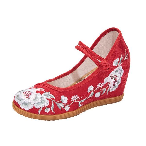 

dress shoes women red bottom high heels ladies chinese retro embroidery wedding fenty beauty buckle strap wedges siling, Black