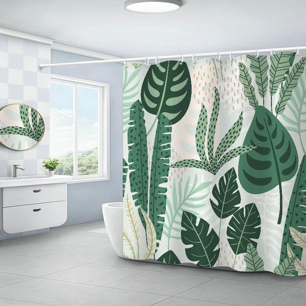 

green leaves shower curtain set with 12 hooks natural bathroom decoration