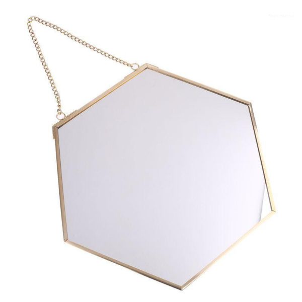 

nordic hexagon wall hanging mirror gold dressing table makeup mirrors bathroom1