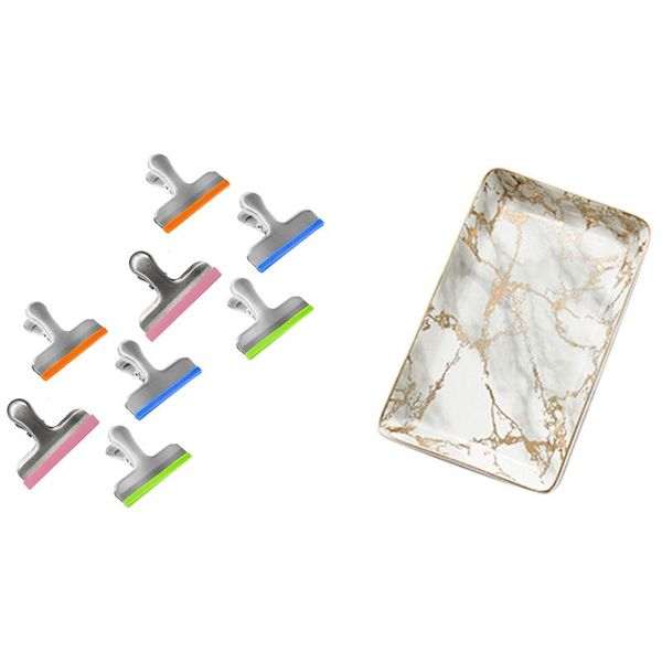 

other bakeware 8pack food storage bag sealing clips stainless steel with nordic gold marbled ceramic tableware dessert steak salad tray
