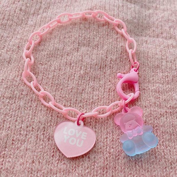 

beaded, strands cute chain bracelet for girls bear pendent friendship colorful heart adjustable jewelry accessories wholesale 2021 gift, Black