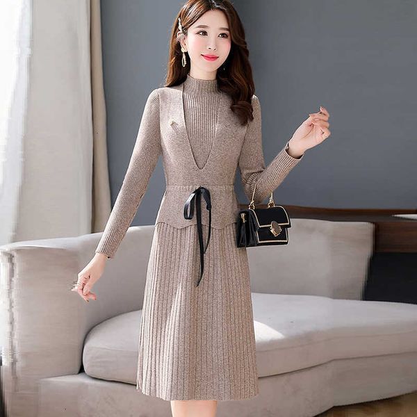 

casual dresses women's sweater spring autumn a line solid piece slim half turtleneck office lady long sleeve knitted wear female ggs8, Black;gray