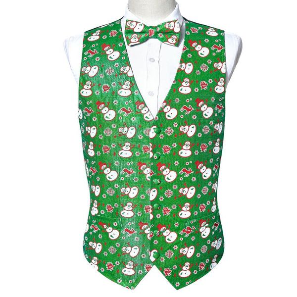 

men's vests snowman 3d print green christmas vest men autumn slim fit waistcoat bowtie set mens xmas party holiday prom tuxedo, Black;white