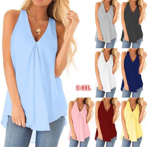 

women's blouses & shirts oversize clothes sleeveless chiffon shirt summer loose solid color ladies blouse plus size casual, White