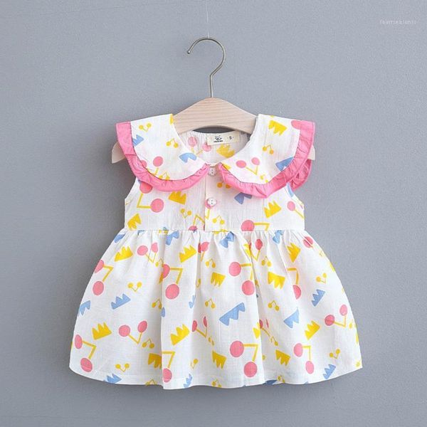 

girl's dresses children toddler kid baby dress for girls summer doll collar solid sleeveless geometric print cute princess1, Red;yellow