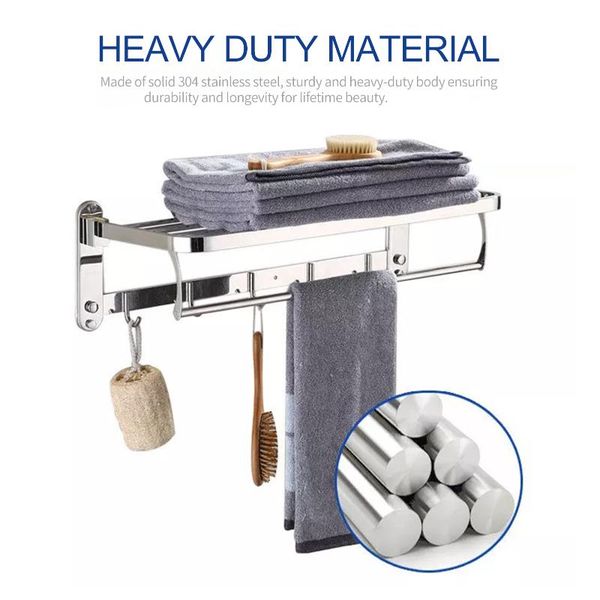 

bath towel rack foldable bathroom shelves with 5 hooks wall mounted towel holder stainless steel bar bathroom accessories