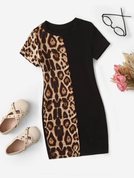 

toddler girls leopard paneled dress she, Red;yellow