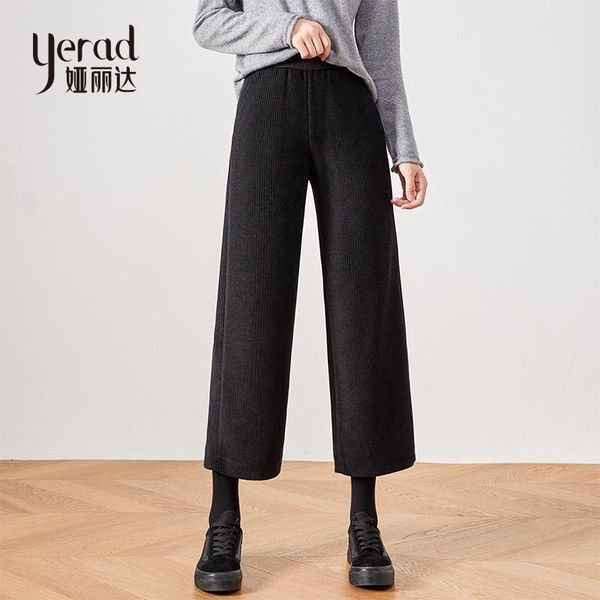 

women's pants & capris yerad office lady winter thicken warm elastic waist ankle length wide leg woman fashion velvet palazzo trousers, Black;white