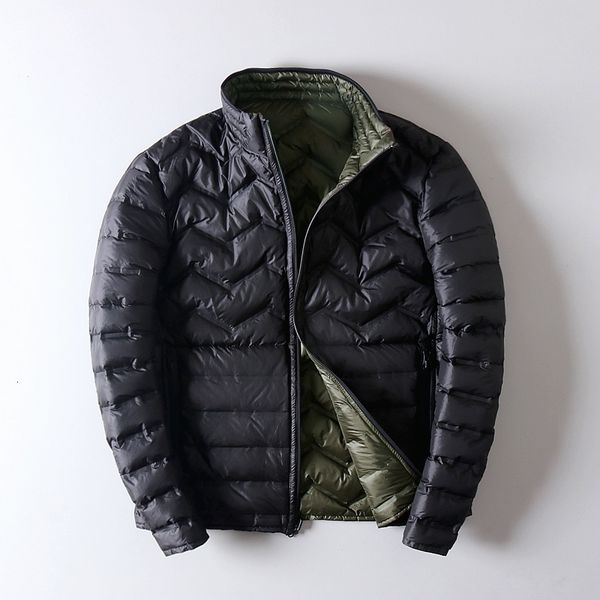 

ultra light down jacket men double-sided wear thin autumn winte jackets for puffer coat abrigos para hombre kj791, Black