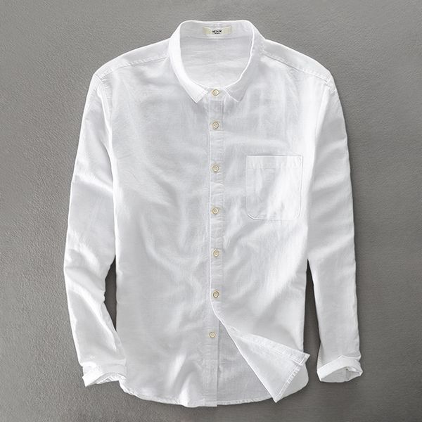 

2021 new vero e outono dos homens manga comprida casual algodo branco camisa masculina marca linho camisas de moda 9nl7, White