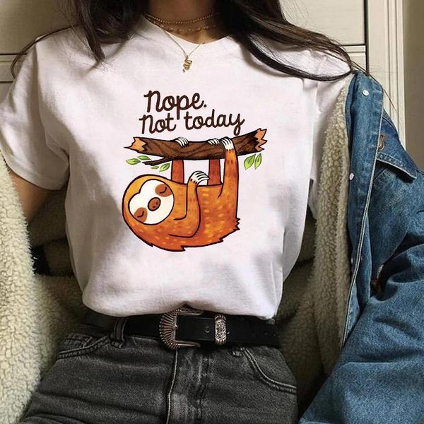 

women not today cute sloth animal cartoon short sleeve tees graphic female ladies womens lady t-shirt t shirt t-shirts, White