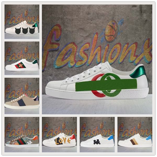 

fashion stylish men women casual shoes flat matte leather sneakers ace bee shoe snake heart chaussures trainers green red stripes embroidery, Black