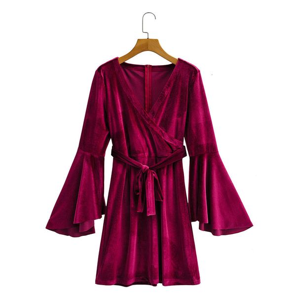 

autumn style v-neck velvet trumpet sleeve v-neck belt short women, White;black