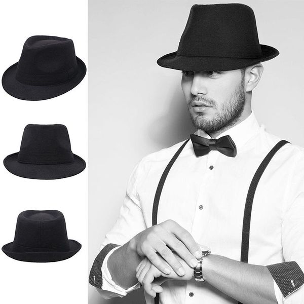 Breite Krempe Hüte Jazz Top Hut Herren Schwarz Klassische Fedora Herbst und Winter Britischer Stil Woolen Panama Gentleman Großhandel