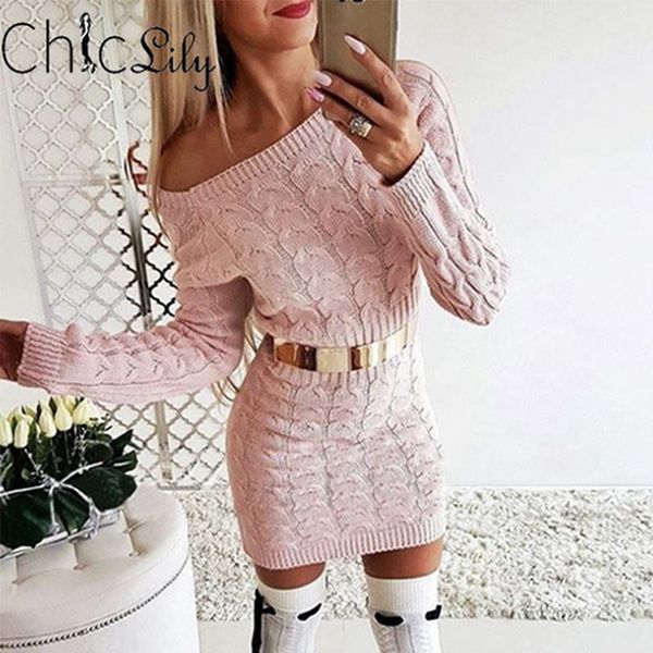 

personality round twist tees sweater dress for women, White