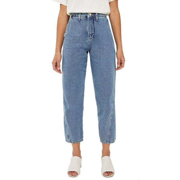 

women's jeans women fashion boyfriend style washed high wasit loose wide leg ankle-length pants cutting stitching cropping personality, Blue