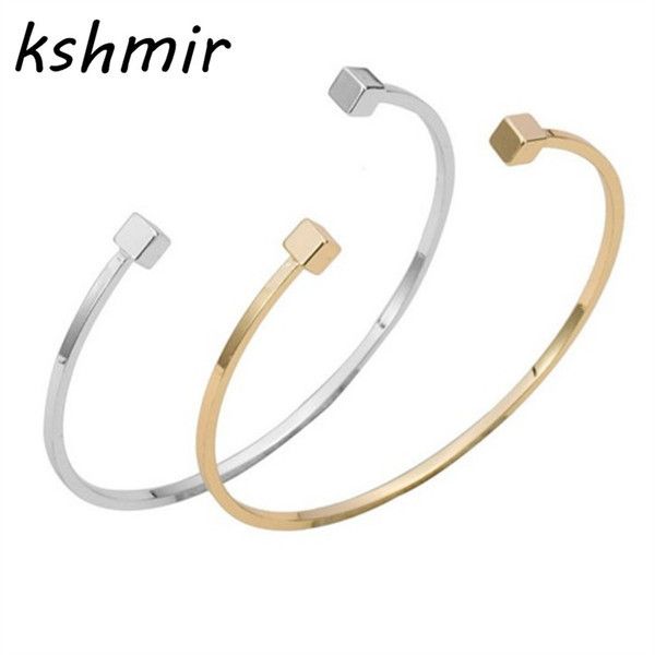 

promotion of foreign trade simple joker geometric square copper casting metal punk rock female bracelet jewelry q0719, Black