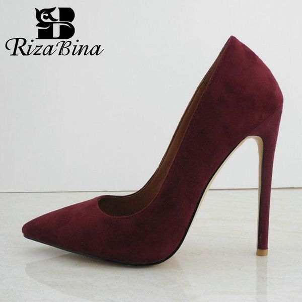 

dress shoes rizabina flock women pumps fashion thin high heels party show pointed toe spring mujer footwear size 34-43, Black