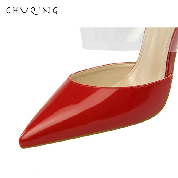 

chuqing korean version of the fashion simple slim thin high-heeled baotou shallow mouth transparent word with high heels, Black