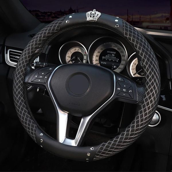 

steering wheel covers universal pu leather ice mesh cover set car decoration diamond accessories interior for women girls wholesale