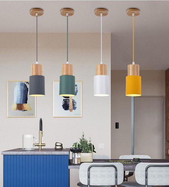 

pendant lamps bar light modern simple restaurant household solid wood colorful bedroom nordic bedside small hanging
