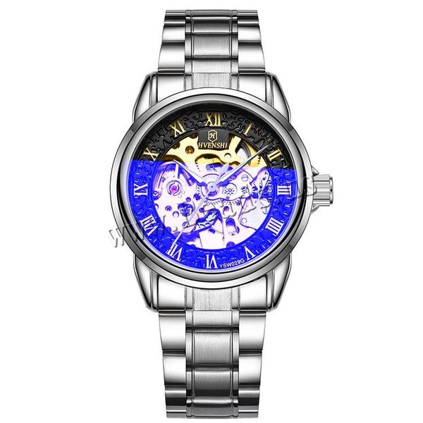 

wristwatches watch men business stainless steel strap hollow mechanical sale waterproof watches, Slivery;brown