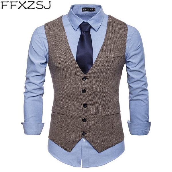 

men's vests ffxzsj brand autumn vest business casual v-collar carelecos para hombre waistcoat, Black;white