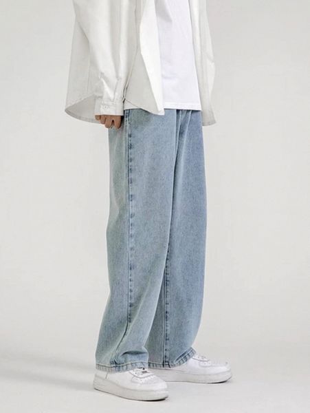 

men solid wide leg jeans w4fb#, Blue