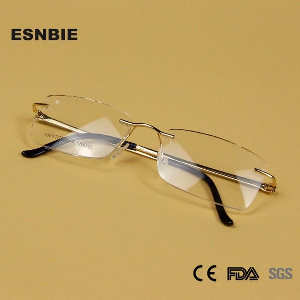 

pure titanium glasses frame men gold rectangle rimless prescription square eyeglasses myopia optical eyewear, Black
