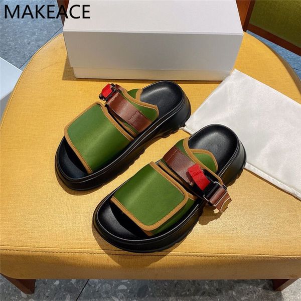 

official website 70% off outlet summer green buckled strap decoration open toe beach slippers women flat thick sole sandals comfort flipflop, Black